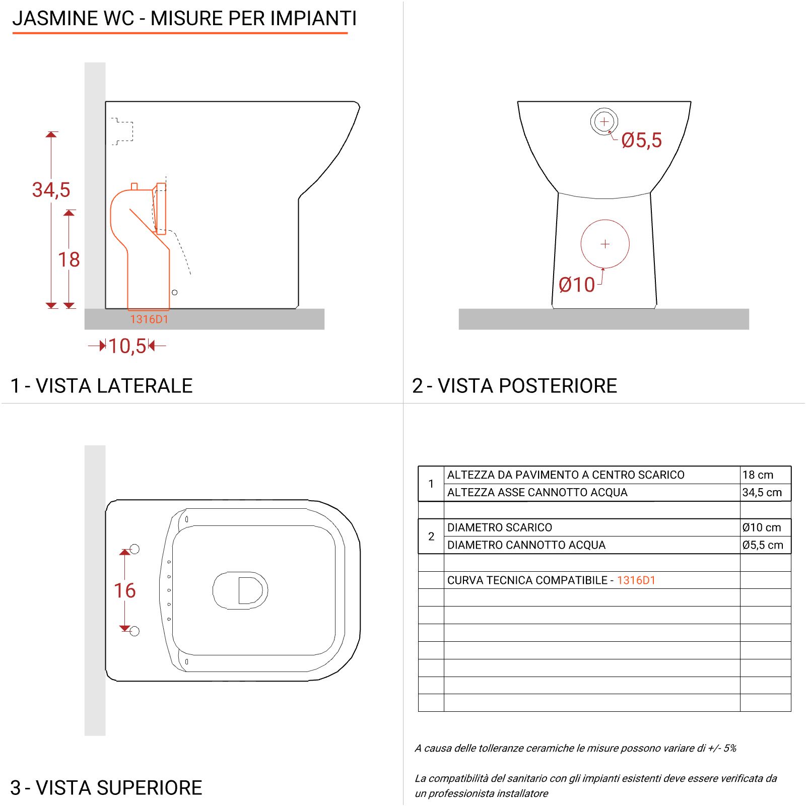 Vaso wc a pavimento filomuro ceramica Roca Mod. Meridian doppio scarico, Arcshop