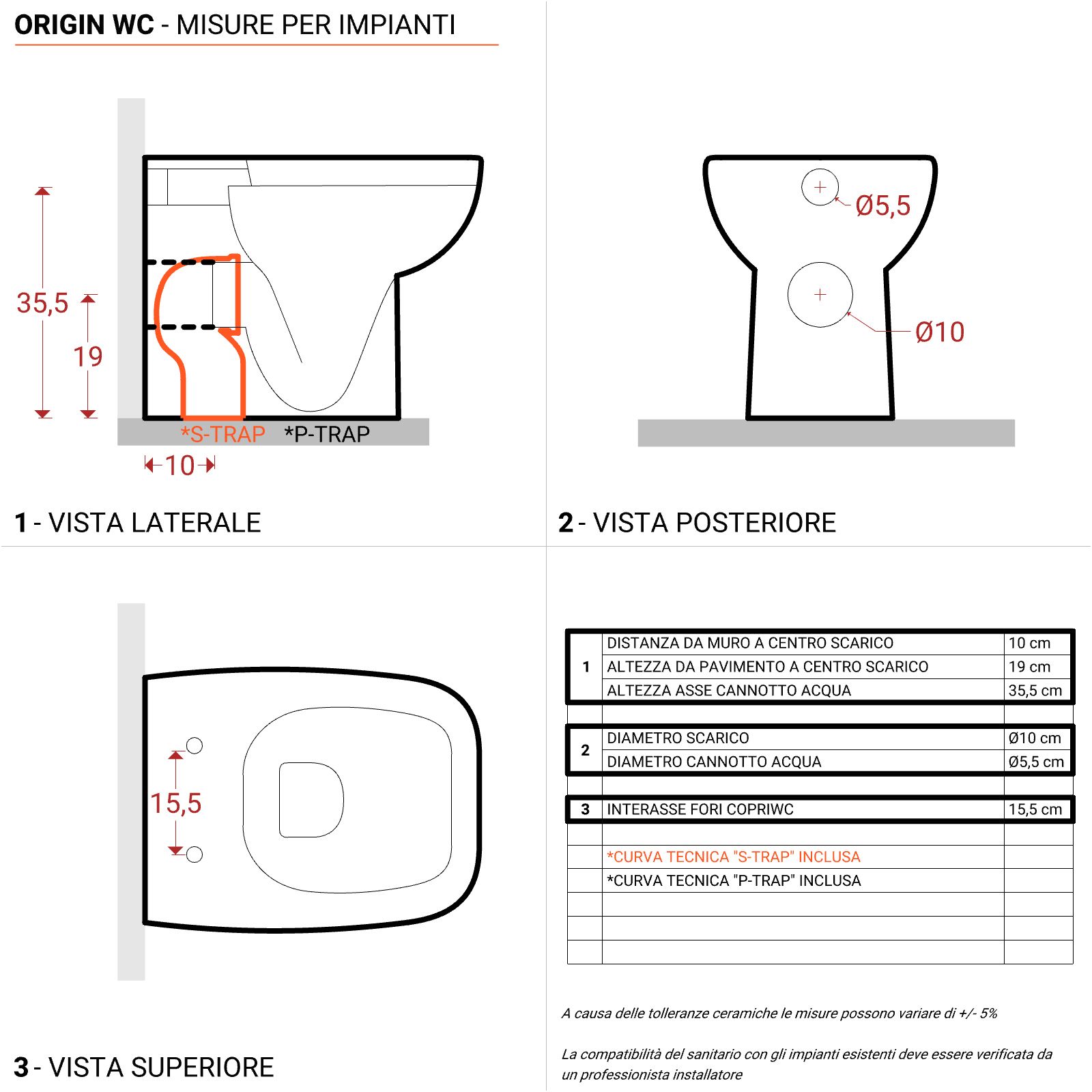 Vaso wc a pavimento filomuro ceramica Roca Mod. Meridian doppio scarico, Arcshop