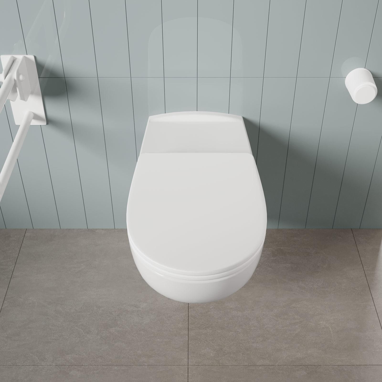 WC sospeso per disabili con apertura frontale in ceramica bianca lucida