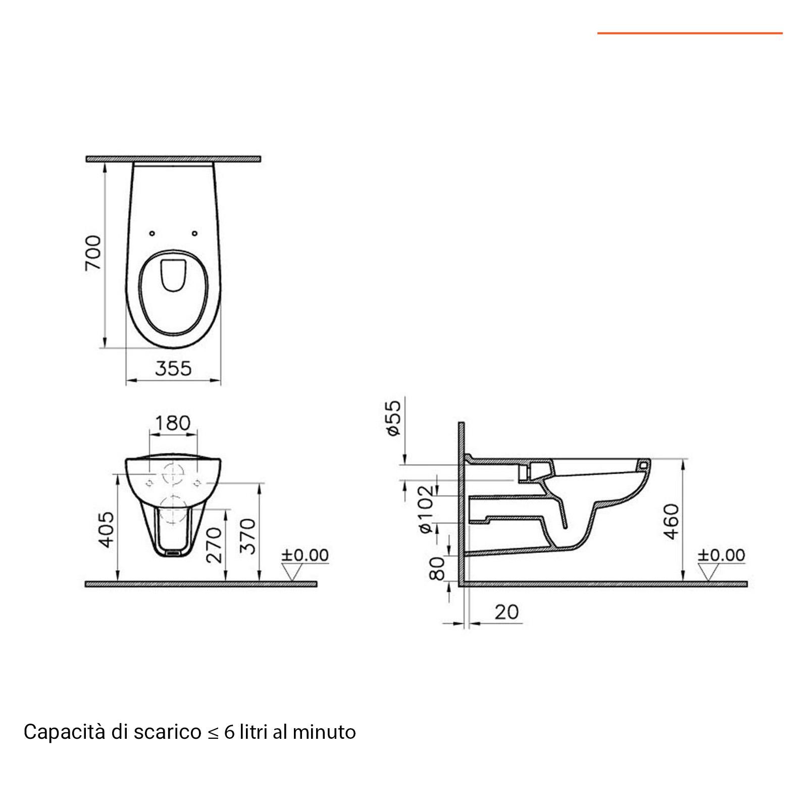 Vaso sospeso bagno accessibile in ceramica bianco copriwc