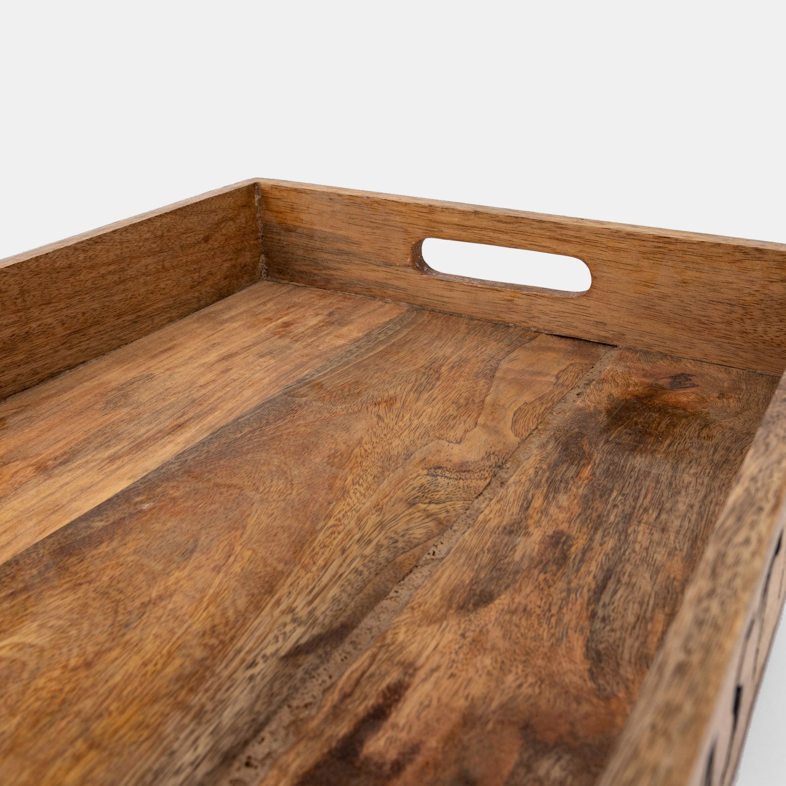 Anuschka Vassoio Portatutto In Legno Di Mango Con Manici - Piccolo 30x20 Cm - Island Escape, Colore Nero, Dipinto A Mano