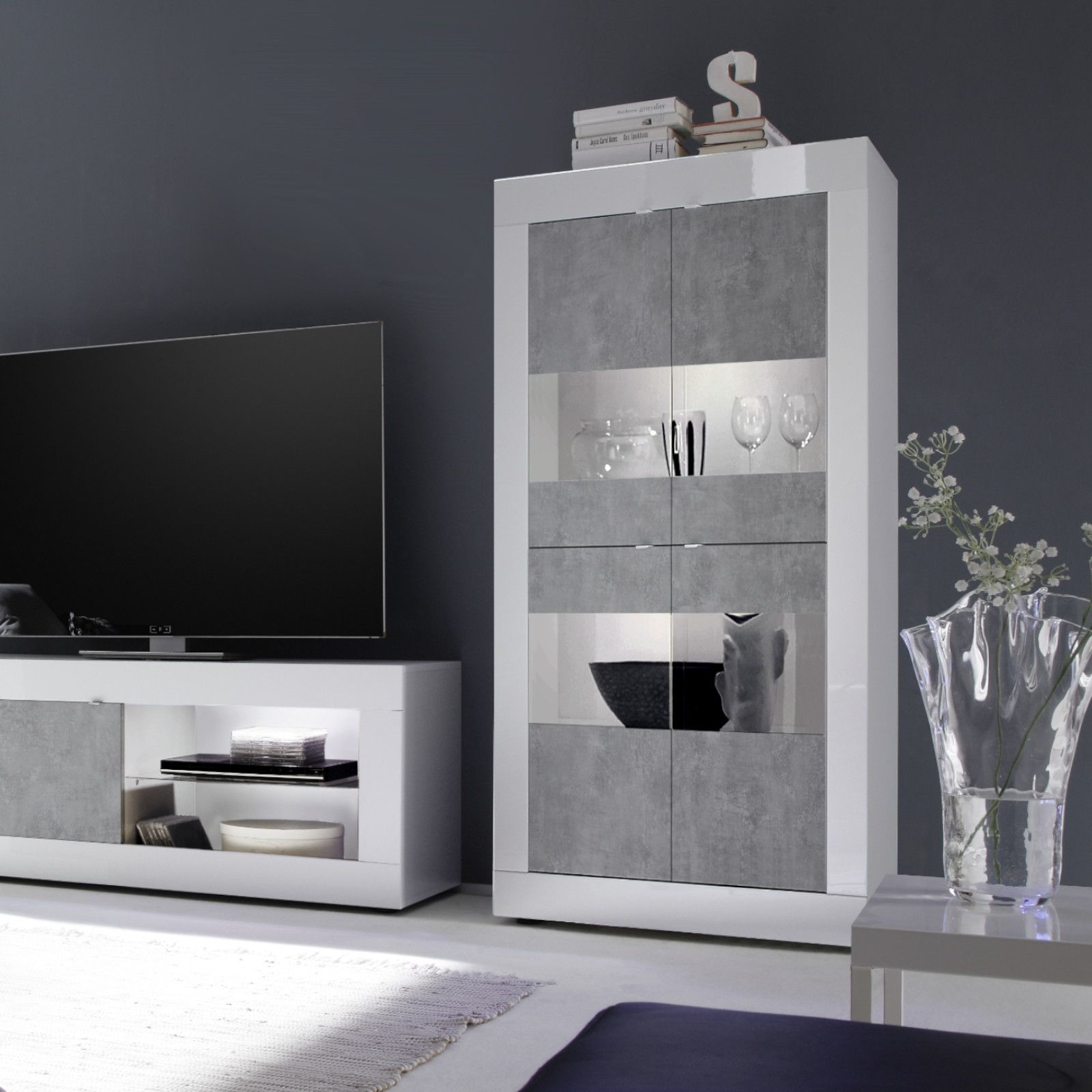 Mobile porta tv 140 cm con un'anta in legno bianco lucido - Geila