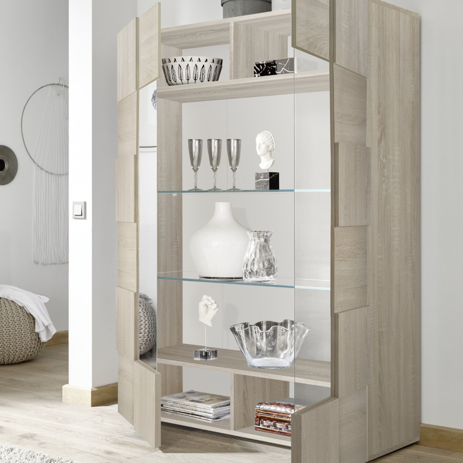 Vetrina 121 cm con due ante in legno rovere samoa - Shyla