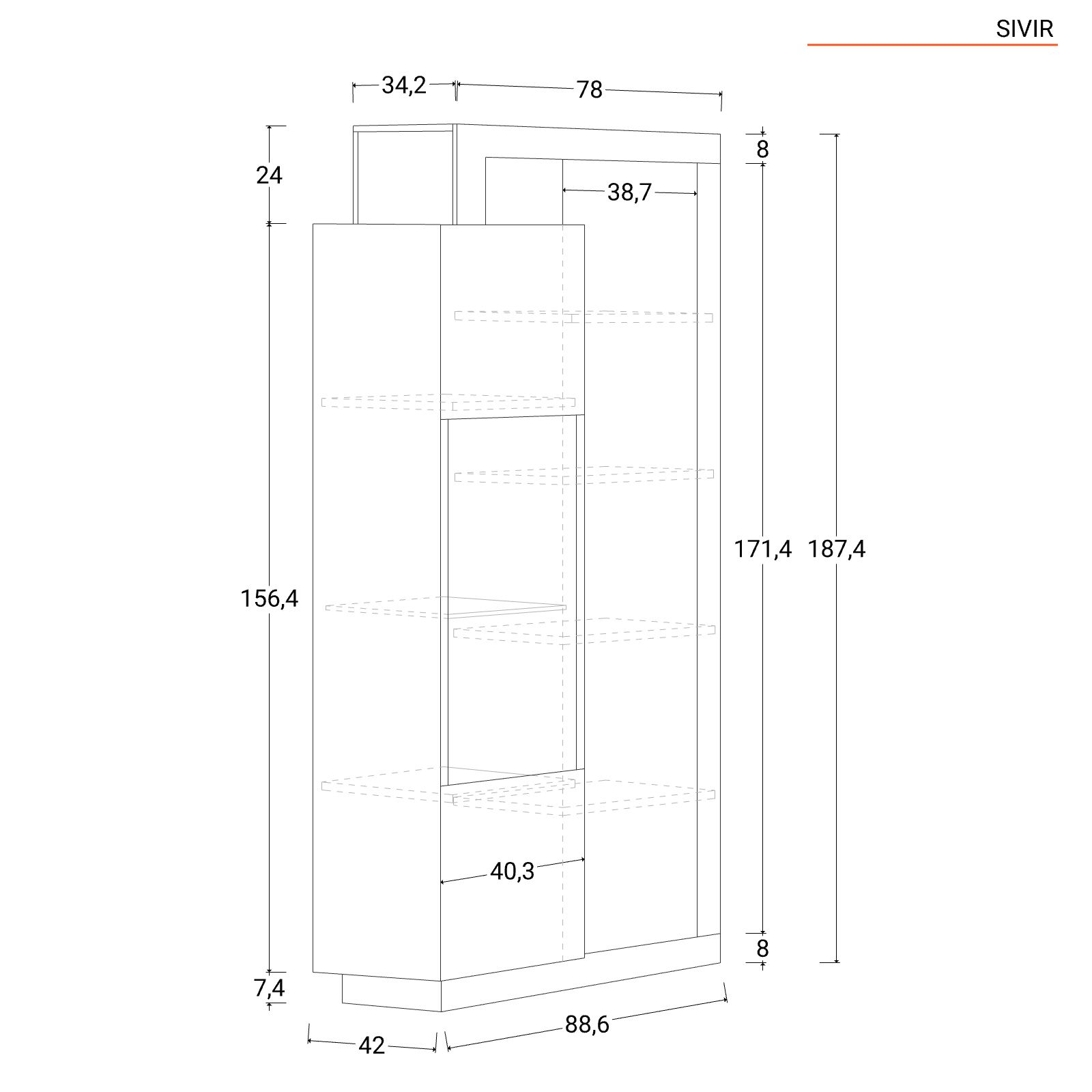 Parete attrezzata reversibile 245x195h cm in piombo e cemento con mobile  porta tv mensola e 2 colonne - Sivir